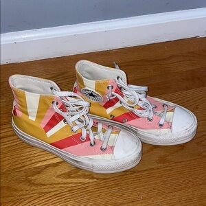 Converse High-Top Sneakers with Pink, Yellow, and White Sunset